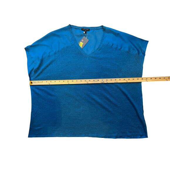 Eileen Fisher Blue Silk Linen Knit Boxy Short Sleeve Shirt Size L - Picture 3 of 8